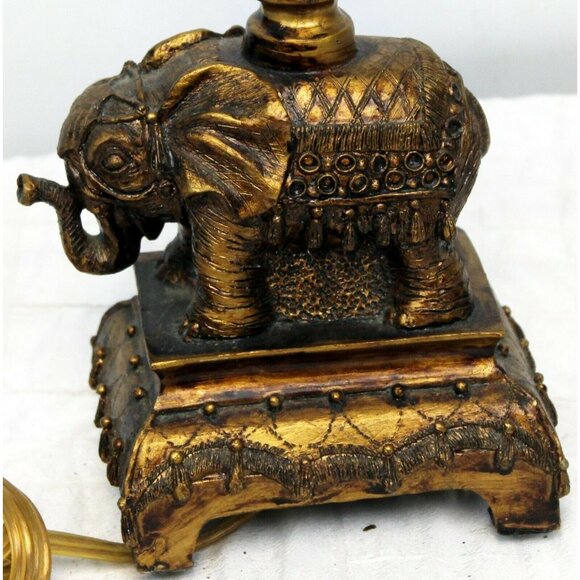 Elephant Table Accent Lamp Resin Bronze Colored Decorated Jungle Short Leaves - Picture 6 of 12